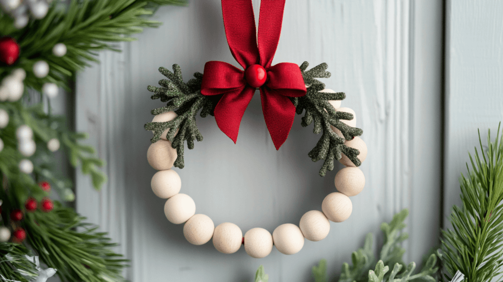 wooden bead wreath; Christmas ornaments