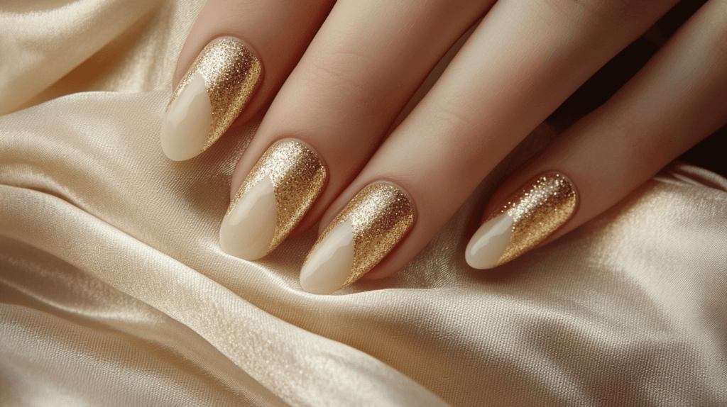 gold and beige nails