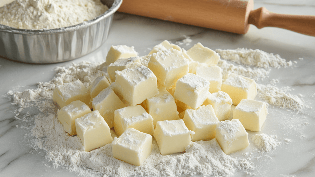butter and flour and a rolling pin