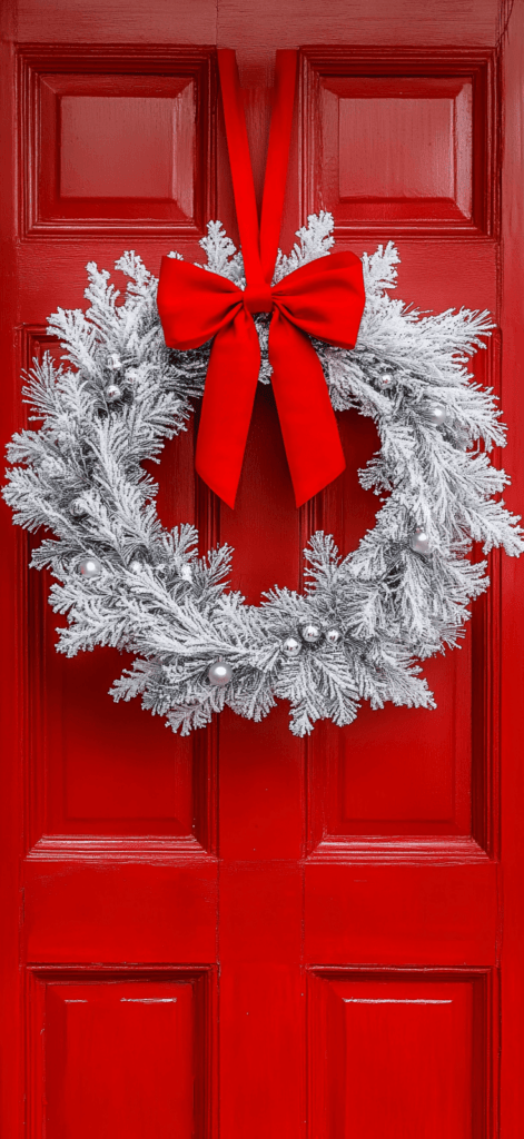 Christmas wreath on a red door