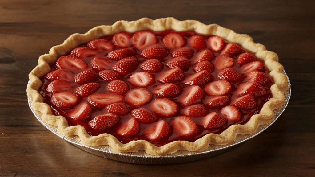 close up of a strawberry pie