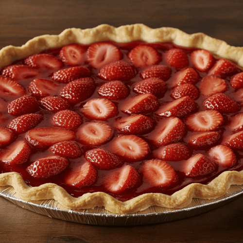 close up of a strawberry pie