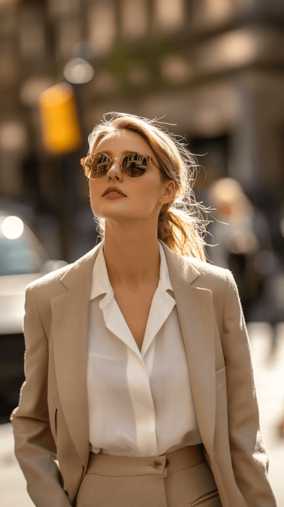 woman standing confident on the street outside in the city