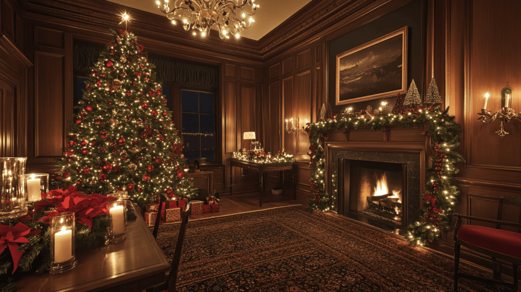 beautiful living room decorated for Christmas 