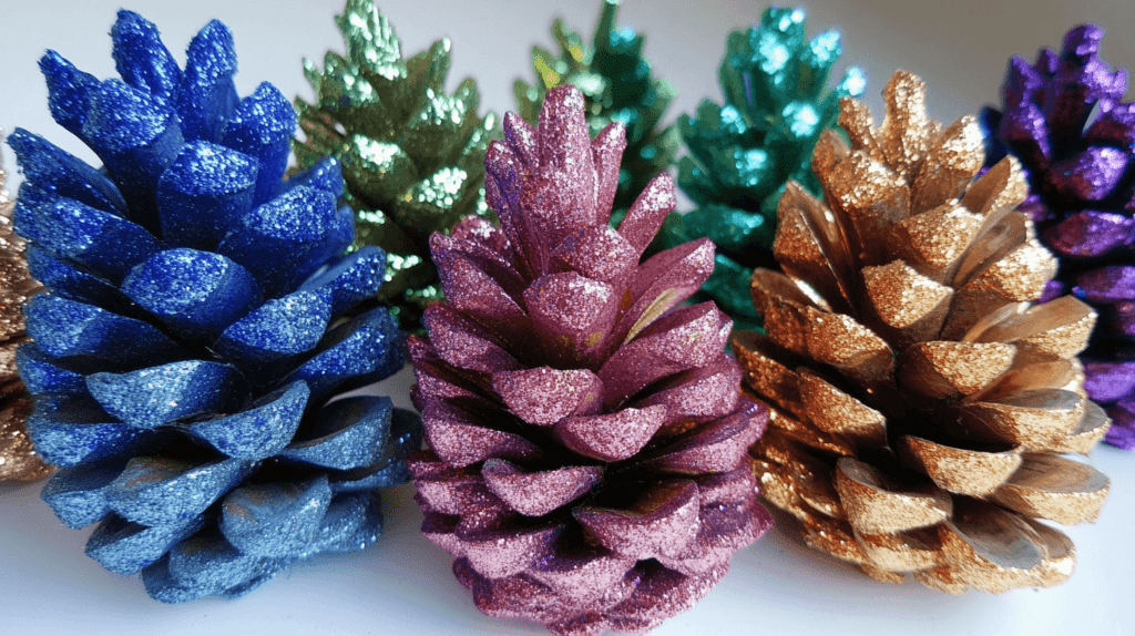 glitter pinecones