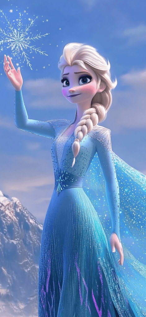 Elsa from Frozen with a snowflake touching her finger tips