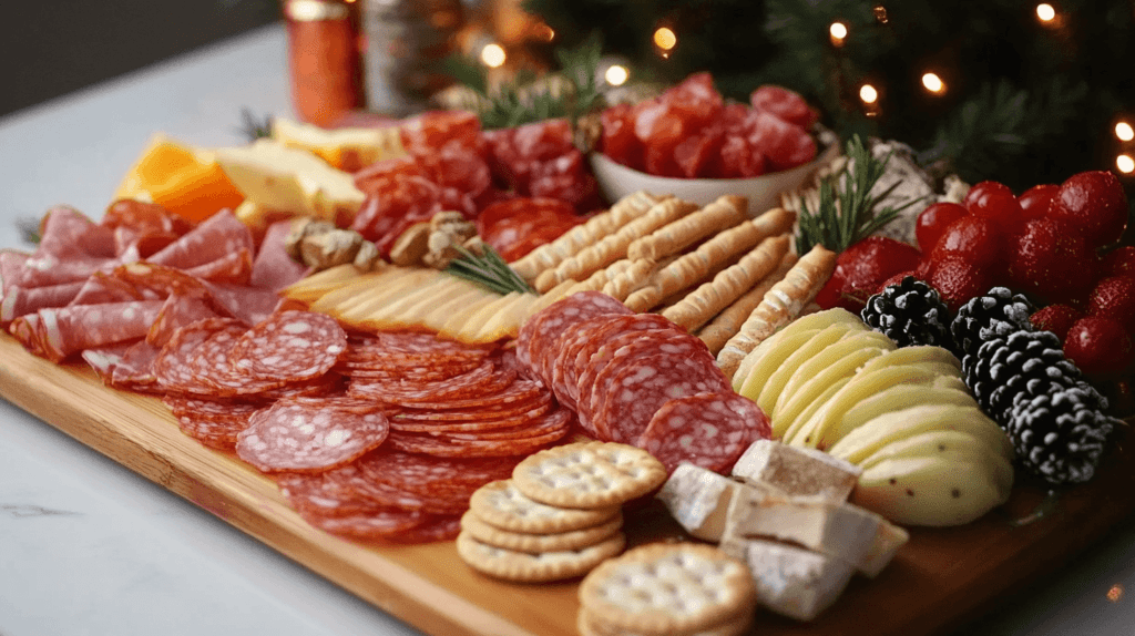 meat and cheese and crackers selection 