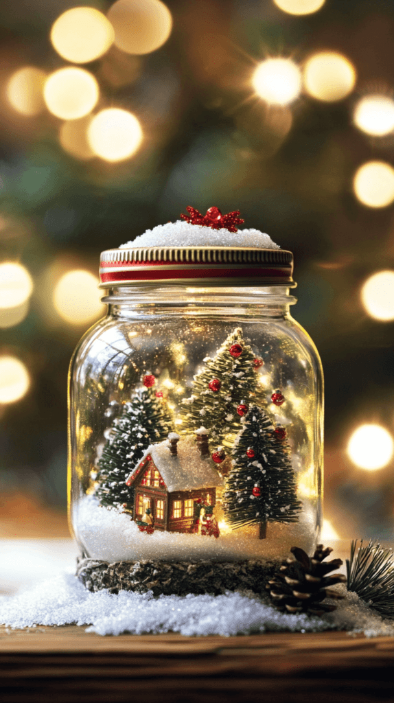 beautiful Christmas mason jar snow globe