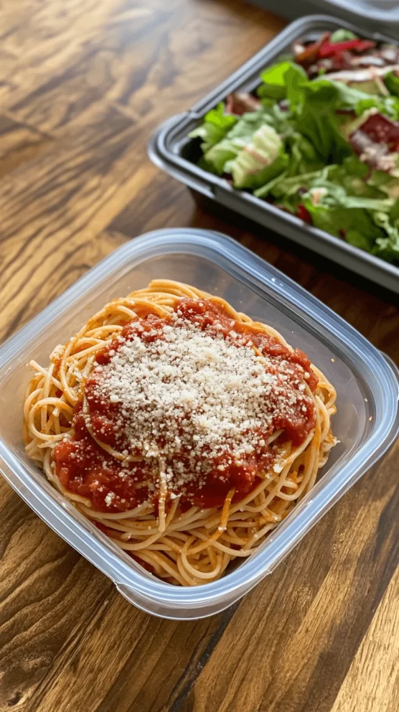 spaghetti with salad meal prep for the week