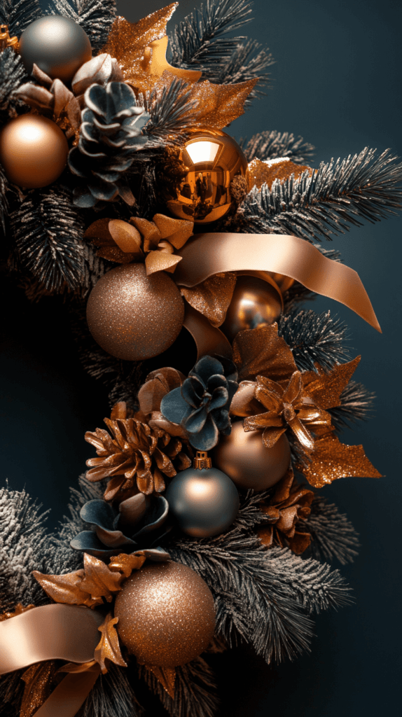 metallic elegant Christmas wreath close-up