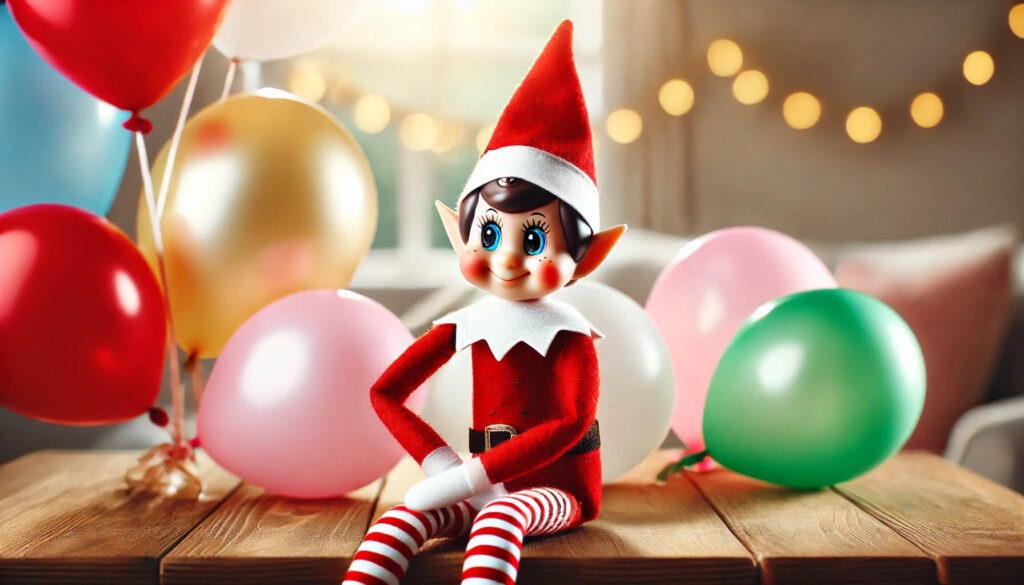 elf on the shelf with balloons; elf on the shelf ideas