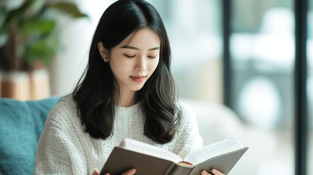 Asian woman reading the Bible