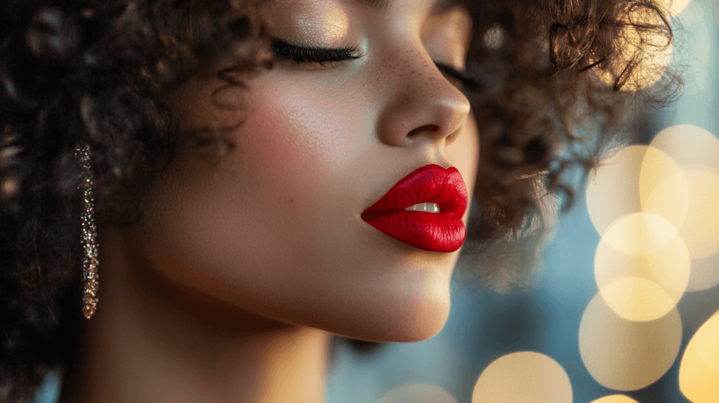 red lipstick on a black woman