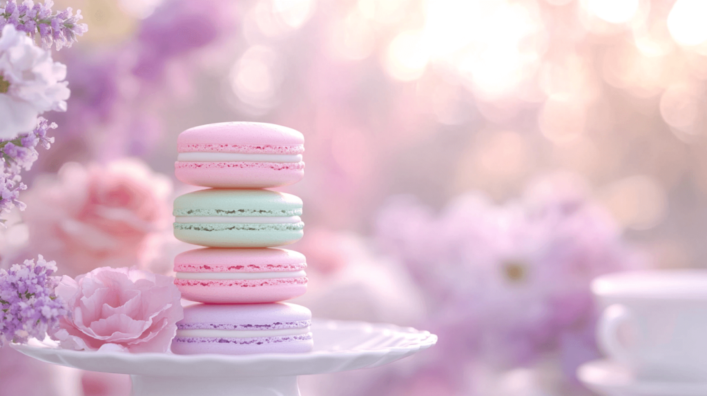 macaroons in pastel colors, tea party snack ideas