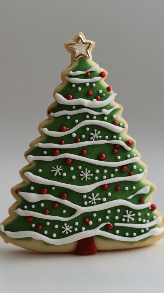 decorated and iced Christmas tree cookie, Christmas crafts for kids