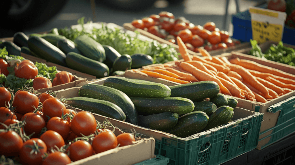 bins of fresh uncooked vegetables