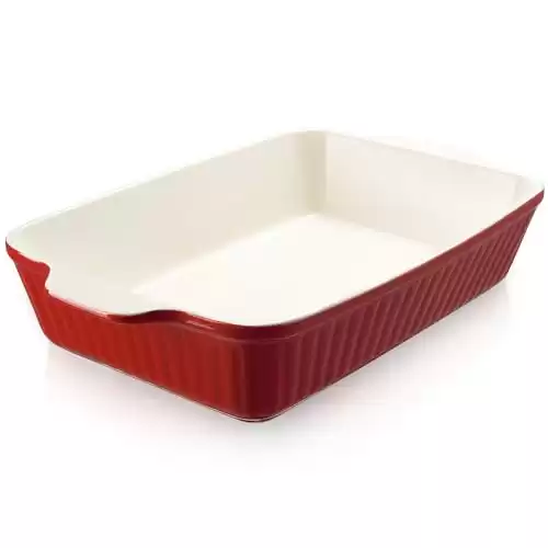 DOWAN Baking Dish, Deep 9x13-inch Casserole Dishes for Oven, Lasagna Pan Deep,135 oz Ceramic Baking Pan with Handles, Oven Safe for Baking, Home Decor Gift, Christmas Gift, Red