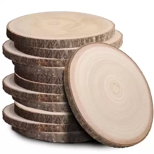 JILTWO 12Pcs 11-12 Inch Unfinished Wood Slices, Wood Rounds Cookies for Crafts, Rustic Wood Circles & Slabs, Wooden Discs for Tables Decor- Perfect for Centerpieces, Art Projects and Rustic Weddin...