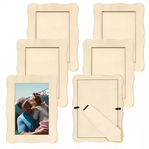 RYKOMO 6 PCS DIY Wood Picture Frames Unfinished Solid Wood Photo Picture Frames for 4 x 6 in Photos, Standing Wooden Photo Frames for Crafts Wood, DIY Painting, Arts Projects (Lace Rectangle)