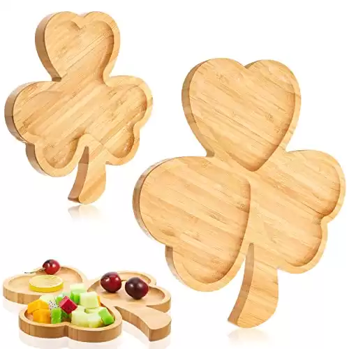 Tessco 3 Pcs Wooden Heart Shaped Serving Tray Shamrock Bamboo Appetizer Plates Decorative Fruit Snack Platter Wood Serving Dishes for Fruit Snack Candy