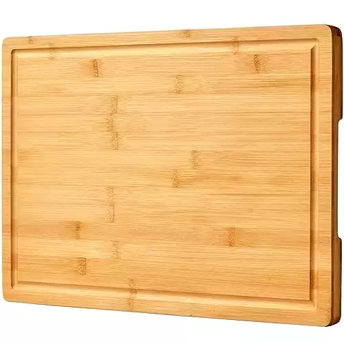 Bamboo Cutting Board for Kitchen, 18 Large Wood Charcuterie Cheese Board, Wooden Chopping Block with Side Handles and Juice Grooves