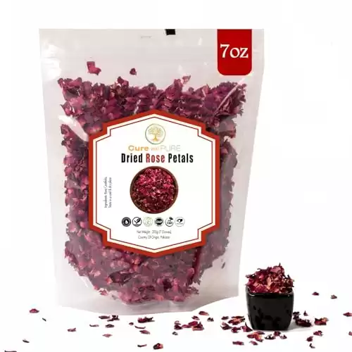 Cure wid Pure Dried Rose Petals 7oz/ 200g Edible Flowers for Cocktails,Garnishing & Drinks Natural Dried Roses for Tea,Baking,Desserts,Bread,Cake,Bath,DIY Skincare Edible Rose