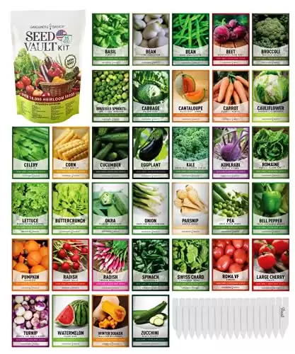 Survival Vegetable Seeds Garden Kit Over 16,000 Seeds Non-GMO and Heirloom, Great for Emergency Bugout Survival Gear 35 Varieties Seeds for Planting Vegetables 35 Free Plant Markers Gardeners Basics