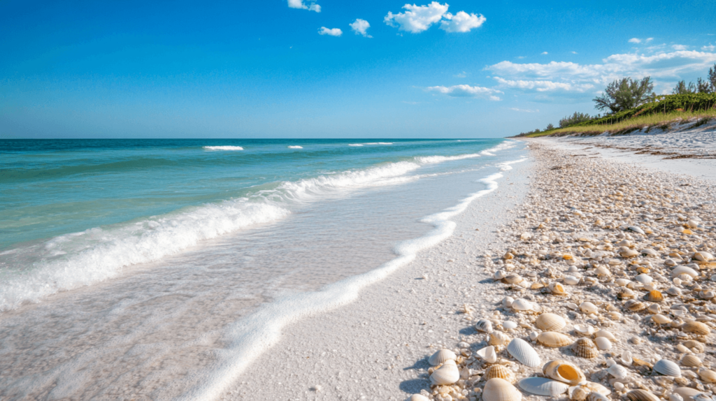 beach shoreline with shells