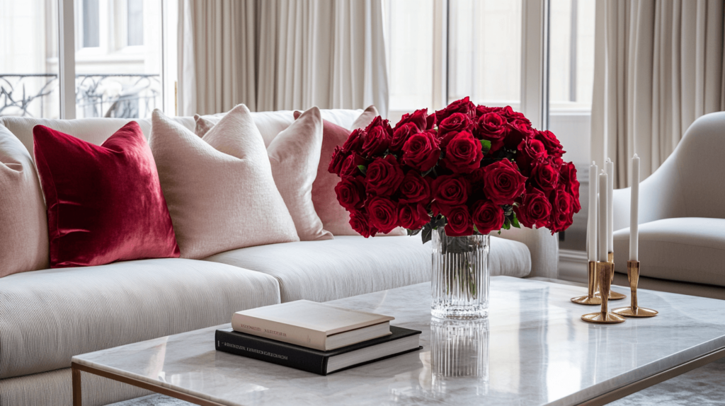 red roses in a vase, valentine decor