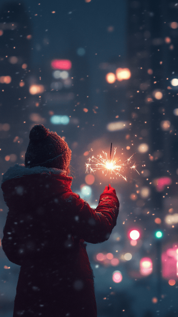 child holding a sparkler in the city, new year quotes