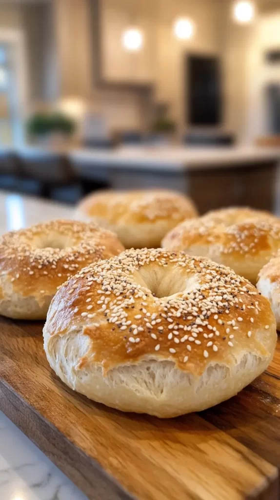 bagels on a wooden cutting board