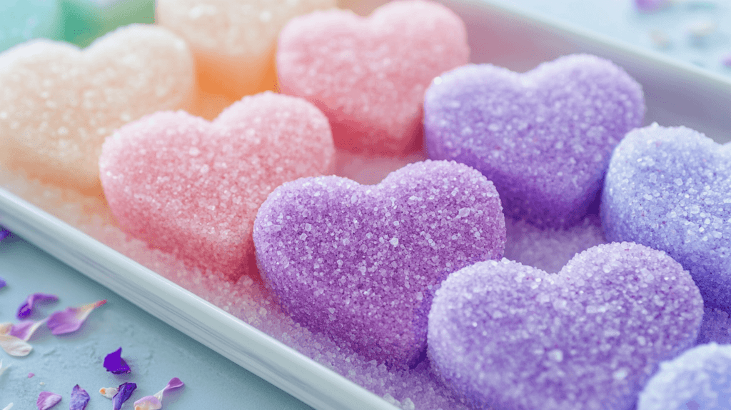 heart shaped colored bath salts