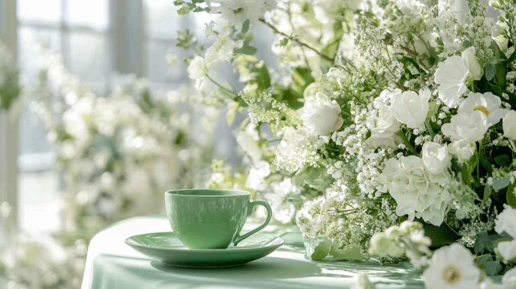 green decor with tea cup