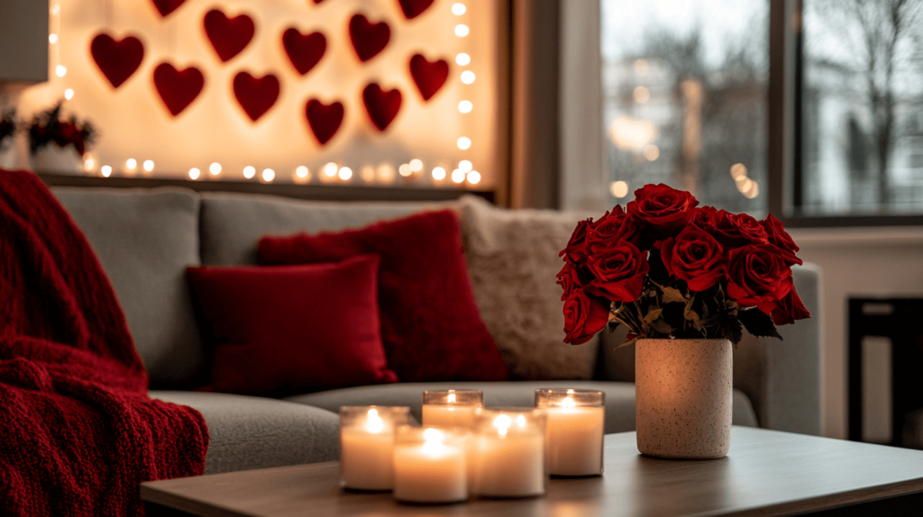 dim light valentine's day living room decorations