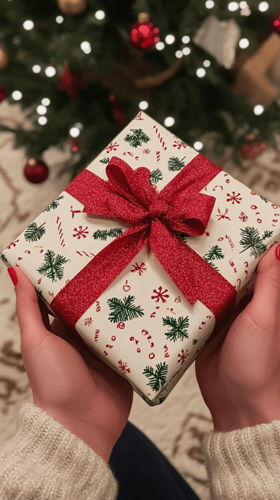 female hands holding a wrapped present