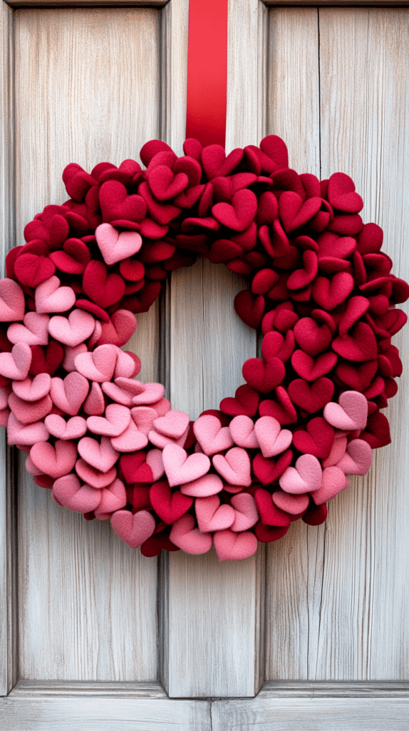 felt heart wreath Valentine crafts