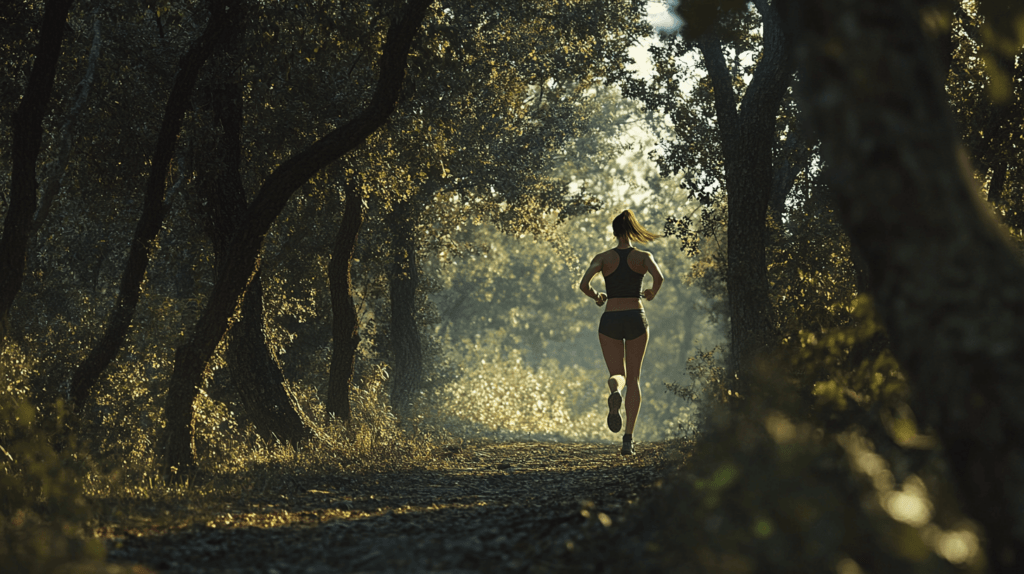 woman jogging in the forest