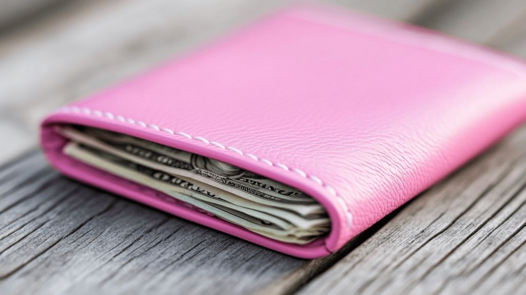 pink wallet with cash inside, budget new year