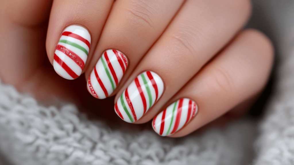 peppermint green and white manicure striped pattern