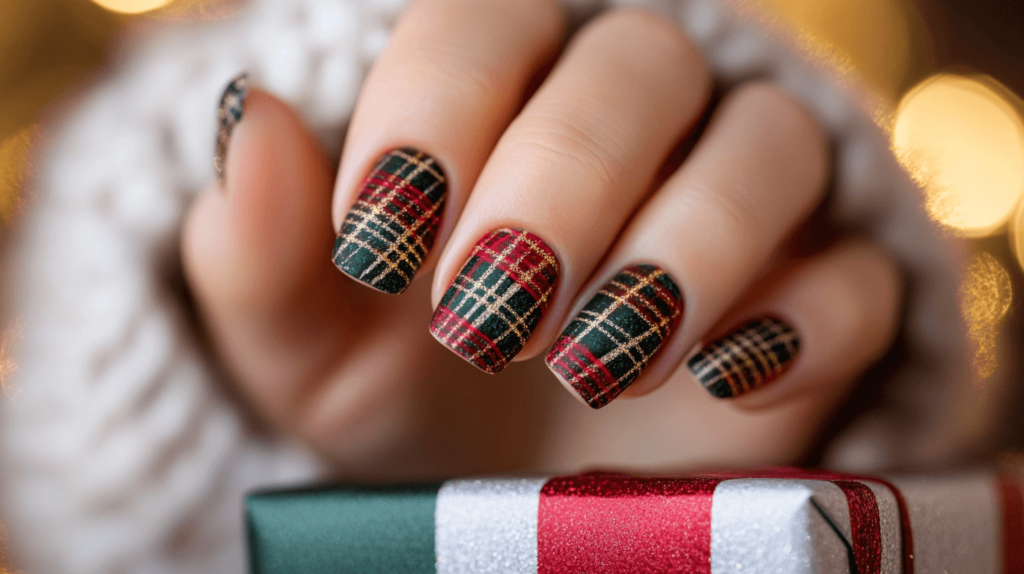 plaid nails winter 