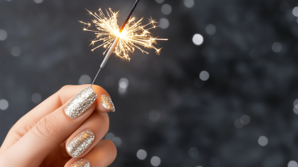 winter nails holding a sparkler