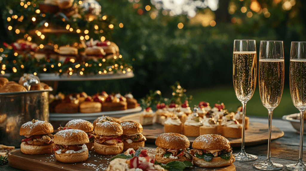 new years party food and drink spread