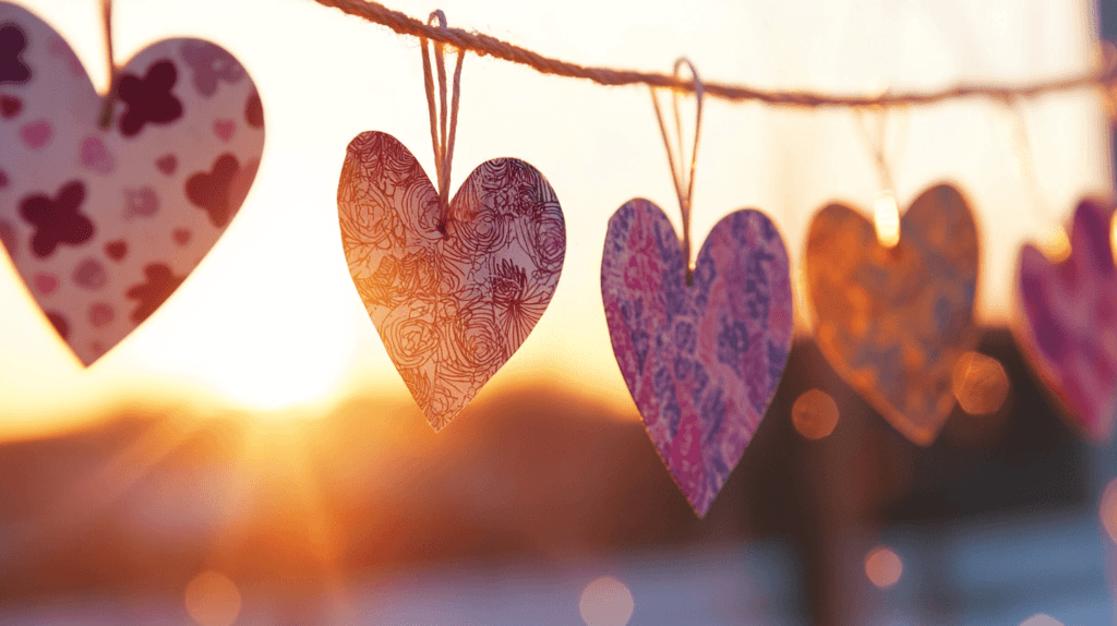 paper heart garland across a window