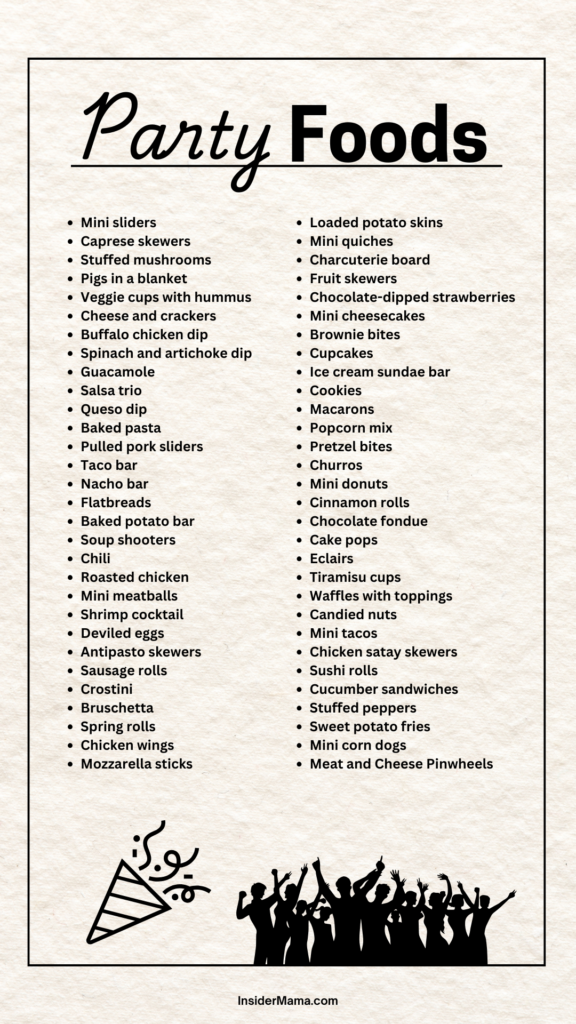 list of 60 party foods 