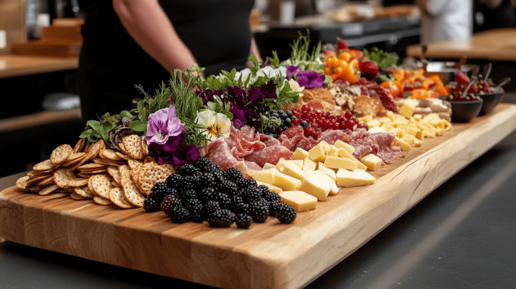 person behind a long food spread