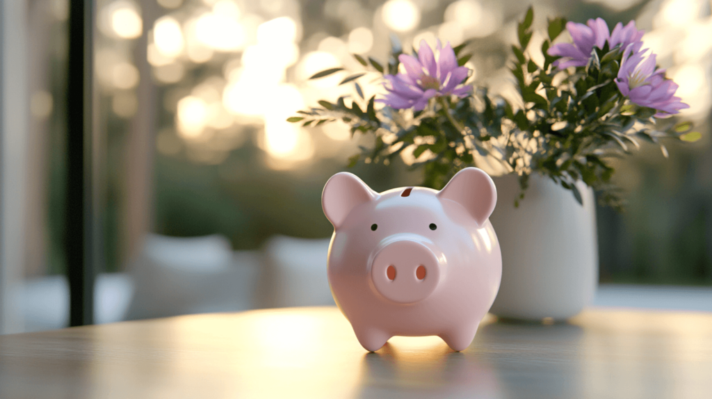 pink piggy bank on the table