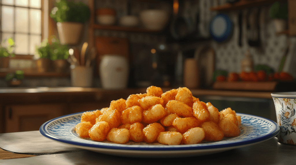 plate of air fryer gnocchi on a plate in the kitchen