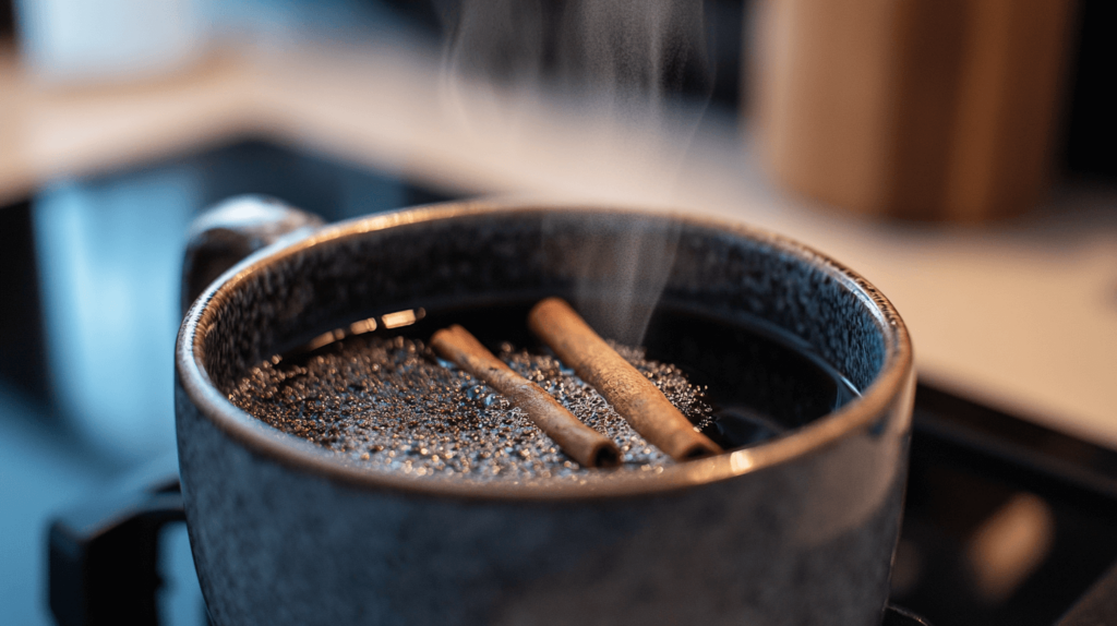 cinnamon and coffee ground in water 