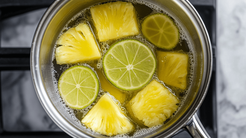 lime pineapple coconut on the stove