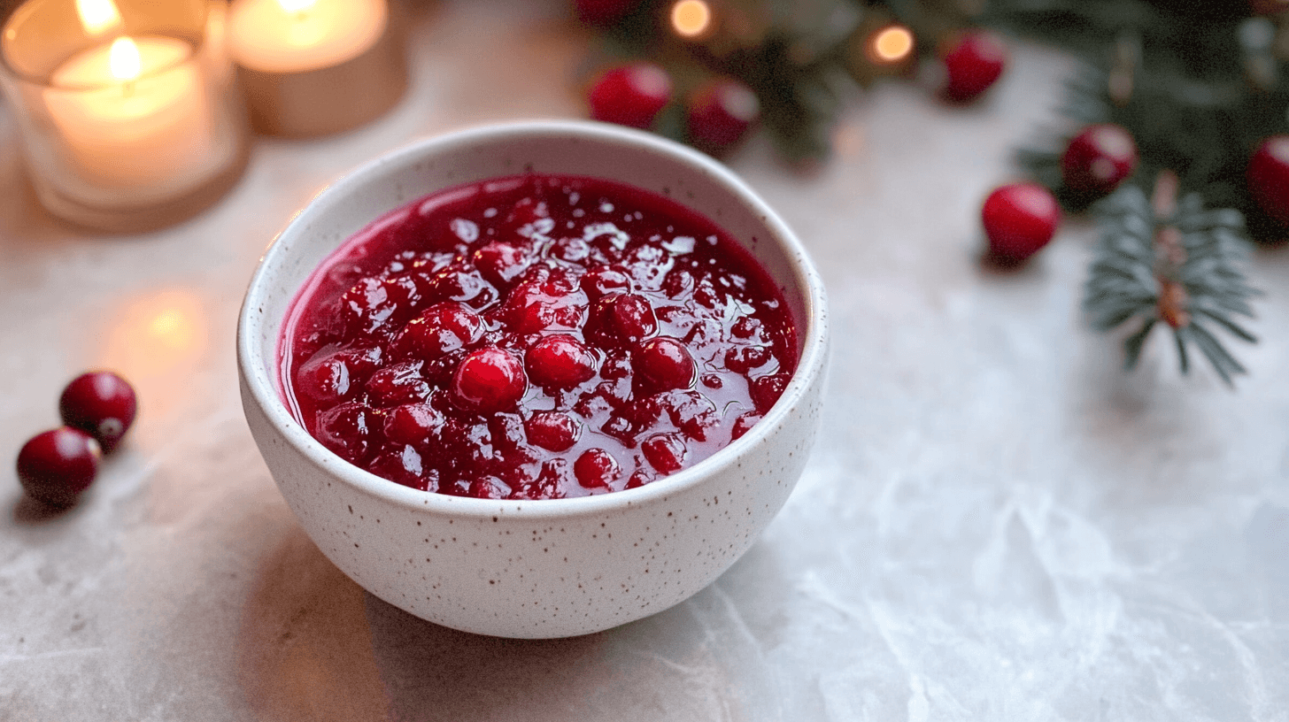 homemade cranberry sauce overhead shot